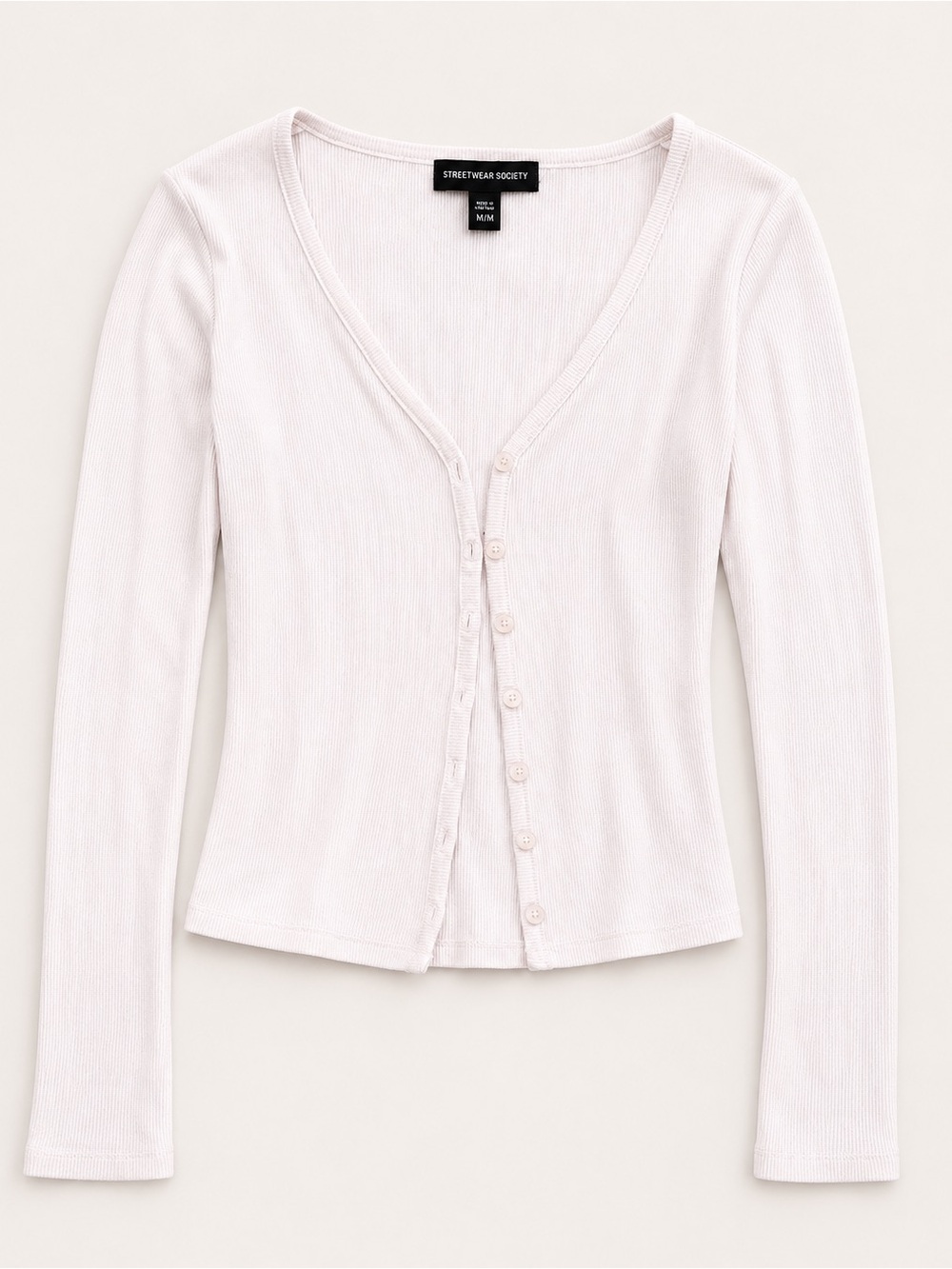 Streetwear Society Light Cream Ribbed Button-Front Cardigan